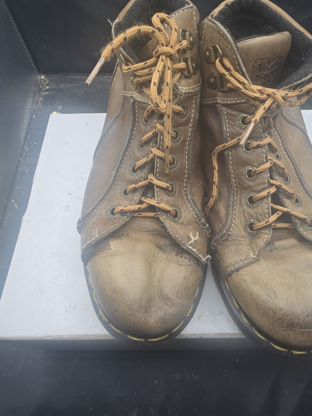 Dr. Martens Tan and Black Leather Ankle Boots